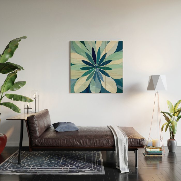 Blooming in Floral Blue and Green Wood Wall Art Gallery Image 2
