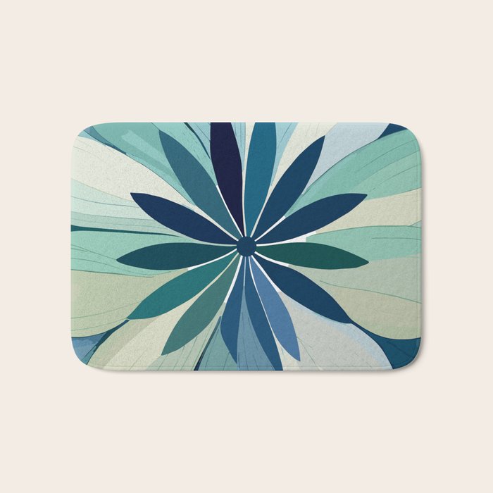Blooming in Floral Blue and Green Bath Mat Gallery Image 1