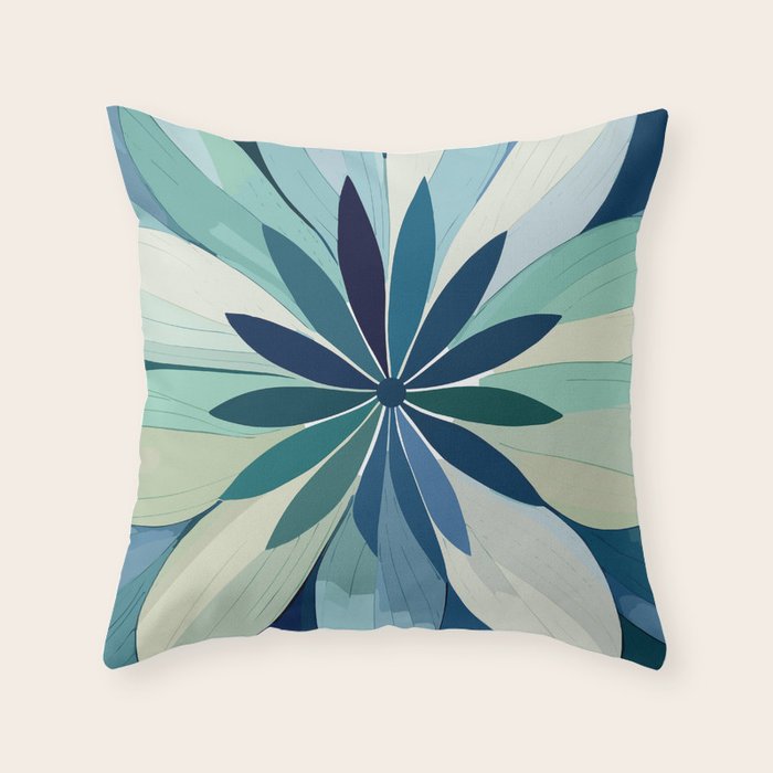 Blooming in Floral Blue and Green Throw Pillow Gallery Image 6