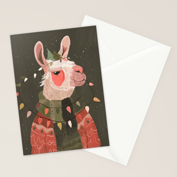 Festive Glow Llama Stationery Card Gallery Image 2