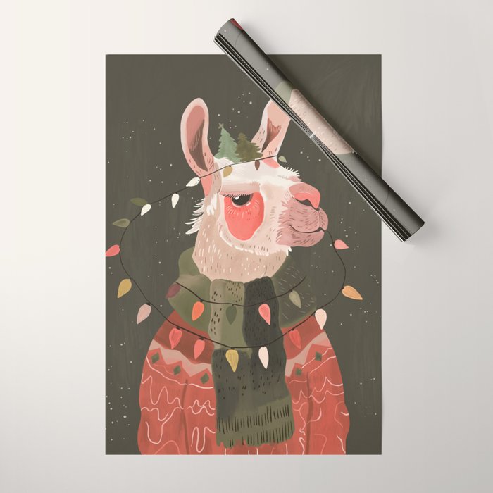 Festive Glow Llama Wrapping Paper Gallery Image 1