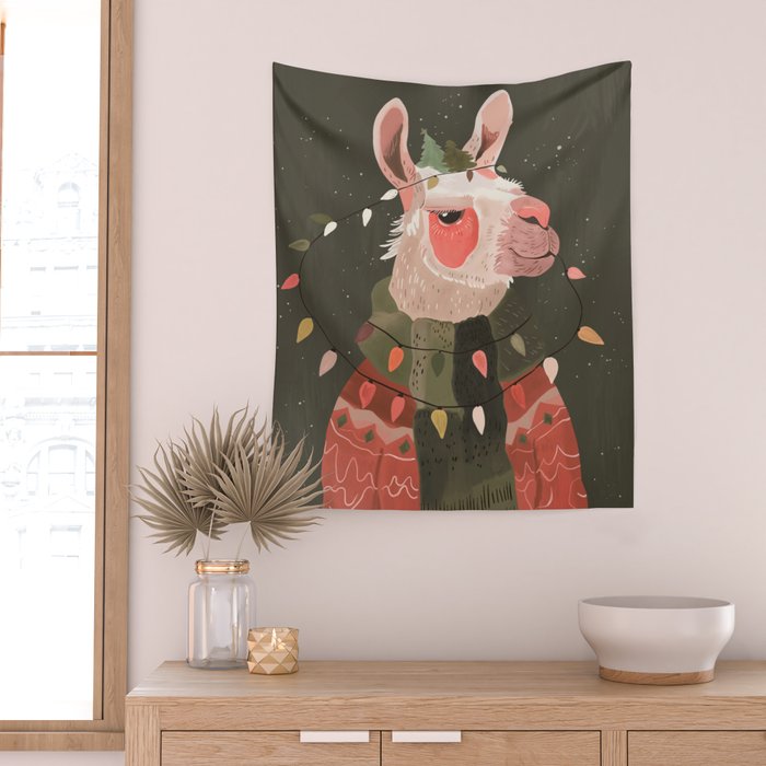 Festive Glow Llama Wall Tapestry Gallery Image 2