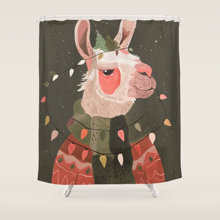 Festive Glow Llama Shower Curtain Gallery Image 1