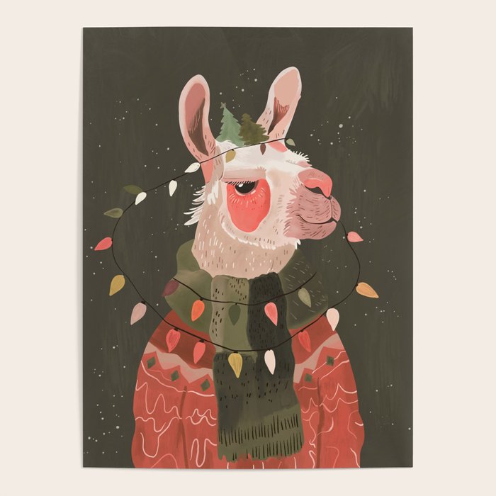 Festive Glow Llama Poster Gallery Image 4