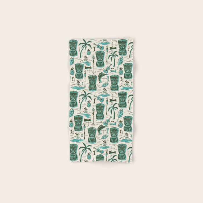 Tropical Tiki - Cream & Aqua Bath Towel Gallery Image 1