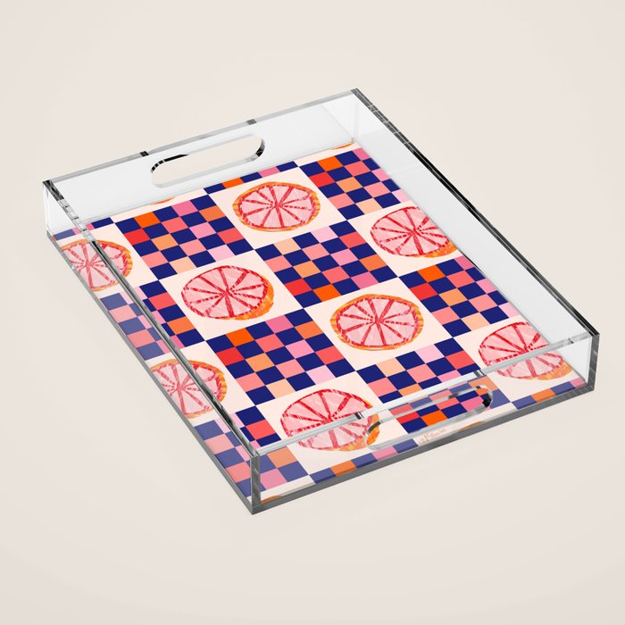 Checkered Sliced Citrus Fruit in Navy & Peachy Pink Acrylic Tray Gallery Image 1