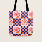 Checkered Sliced Citrus Fruit in Navy & Peachy Pink Tote Bag Gallery Image 1