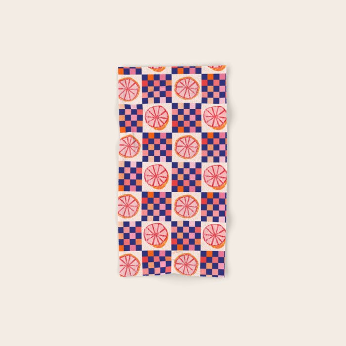 Checkered Sliced Citrus Fruit in Navy & Peachy Pink Bath Towel Gallery Image 1