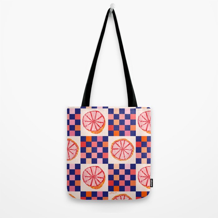 Checkered Sliced Citrus Fruit in Navy & Peachy Pink Tote Bag Gallery Image 2