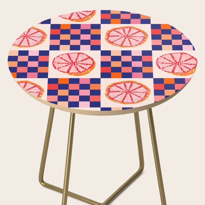 Checkered Sliced Citrus Fruit in Navy & Peachy Pink Side Table Gallery Image 2