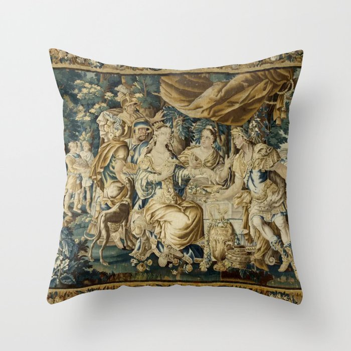 Antique 18th Century French Aubusson Cleopatra Banquet Tapestry  Throw Pillow Gallery Image 1