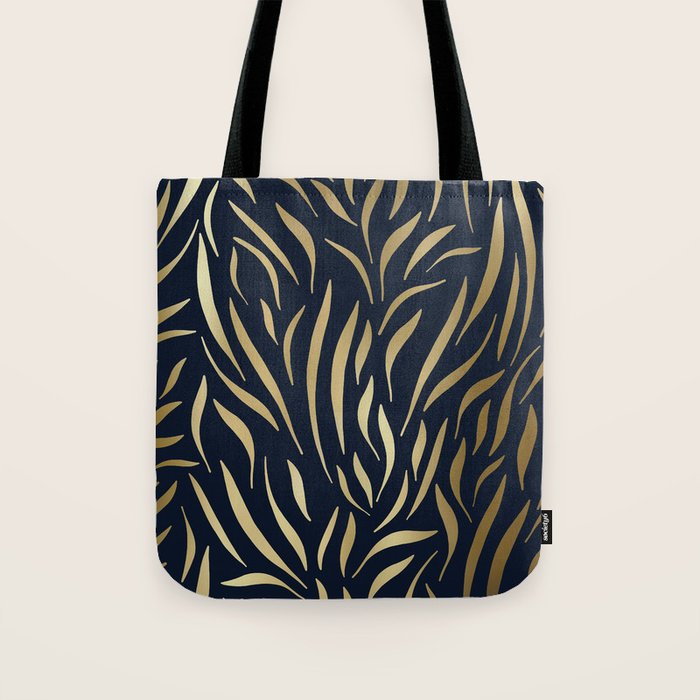 Navy and Gold Abstract Leaves Tote Bag Gallery Image 1
