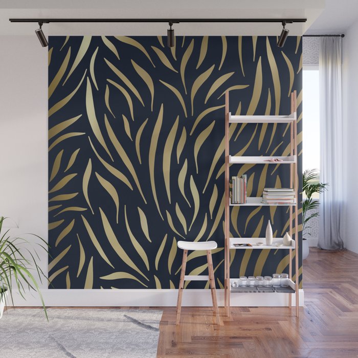 Navy and Gold Abstract Leaves Wall Mural Gallery Image 1