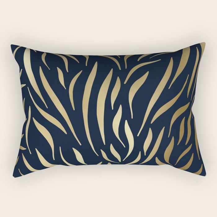 Navy and Gold Abstract Leaves Rectangular Pillow Gallery Image 2