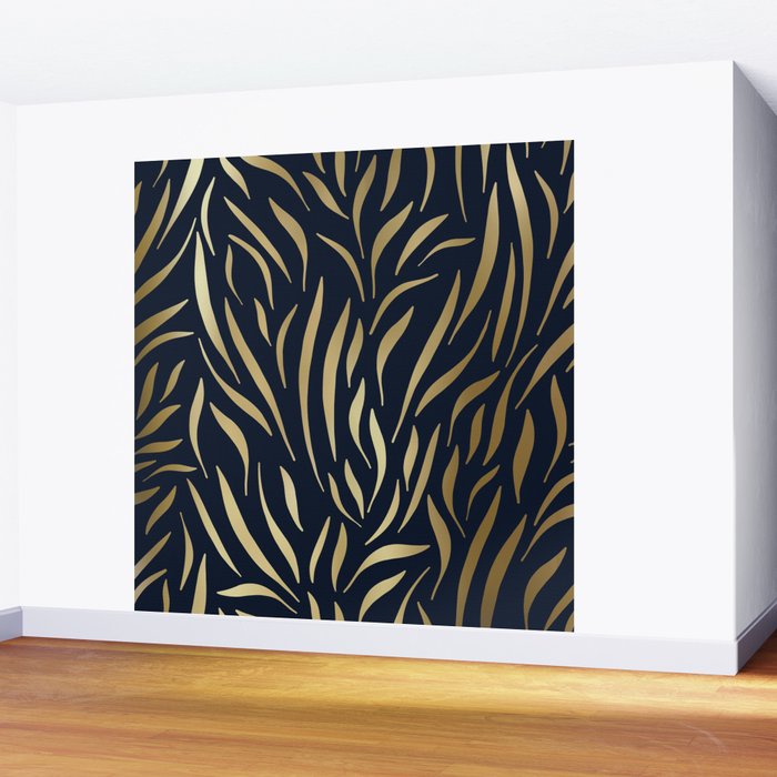 Navy and Gold Abstract Leaves Wall Mural Gallery Image 2