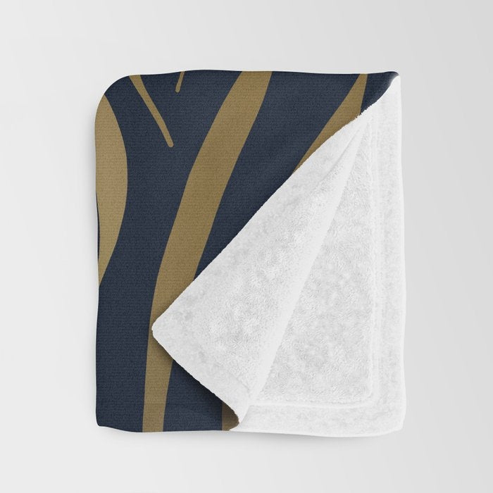 Navy and Gold Abstract Leaves Throw Blanket Gallery Image 3