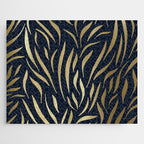 Navy and Gold Abstract Leaves Jigsaw Puzzle Gallery Image 1