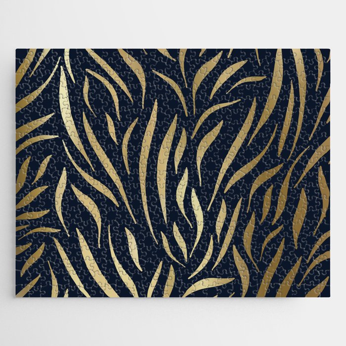 Navy and Gold Abstract Leaves Jigsaw Puzzle Gallery Image 1