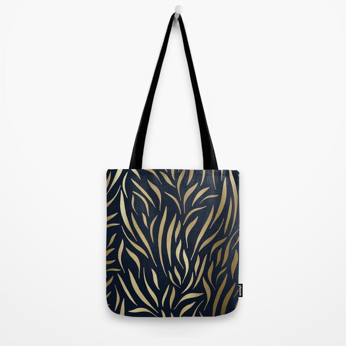 Navy and Gold Abstract Leaves Tote Bag Gallery Image 2