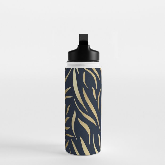 Navy and Gold Abstract Leaves Water Bottle Gallery Image 3