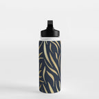 Navy and Gold Abstract Leaves Water Bottle Gallery Image 3