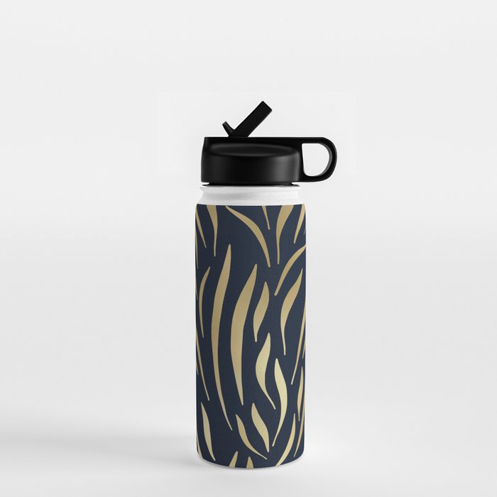 Navy and Gold Abstract Leaves Water Bottle Gallery Image 1