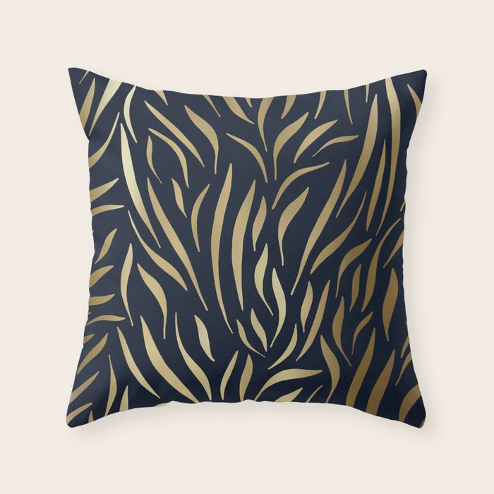 Navy and Gold Abstract Leaves Throw Pillow Gallery Image 1