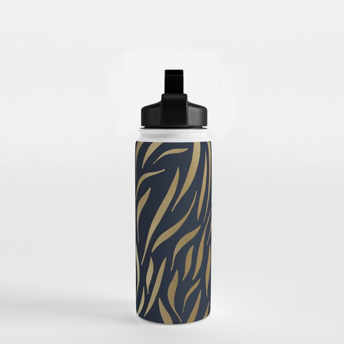 Navy and Gold Abstract Leaves Water Bottle Gallery Image 2