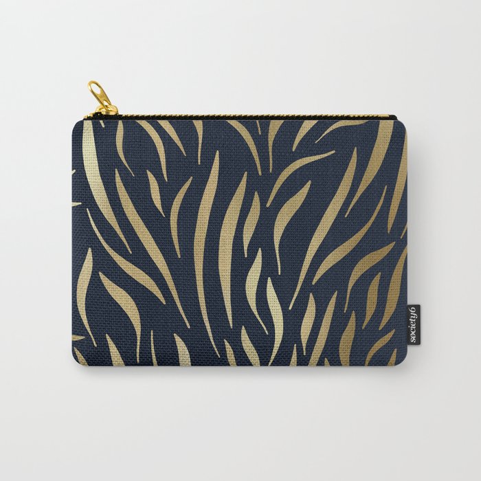 Navy and Gold Abstract Leaves Carry All Pouch Gallery Image 1