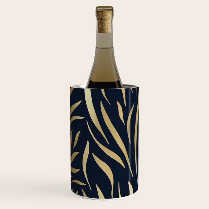Navy and Gold Abstract Leaves Wine Chiller Gallery Image 2