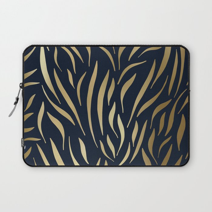 Navy and Gold Abstract Leaves Laptop Sleeve Gallery Image 1