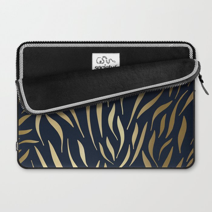 Navy and Gold Abstract Leaves Laptop Sleeve Gallery Image 2
