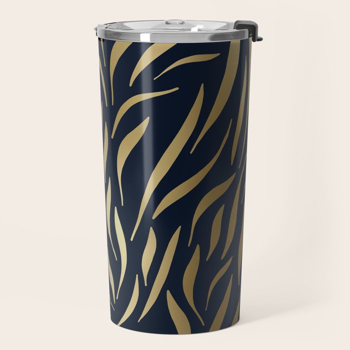 Navy and Gold Abstract Leaves Travel Mug Gallery Image 2