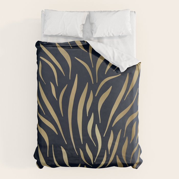 Navy and Gold Abstract Leaves Duvet Cover Gallery Image 6