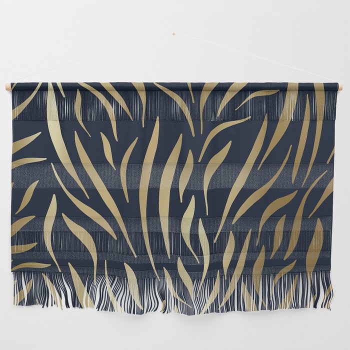 Navy and Gold Abstract Leaves Wall Hanging Gallery Image 1