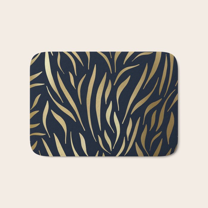 Navy and Gold Abstract Leaves Bath Mat Gallery Image 1