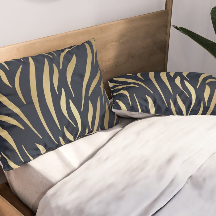 Navy and Gold Abstract Leaves Pillow Sham Gallery Image 2