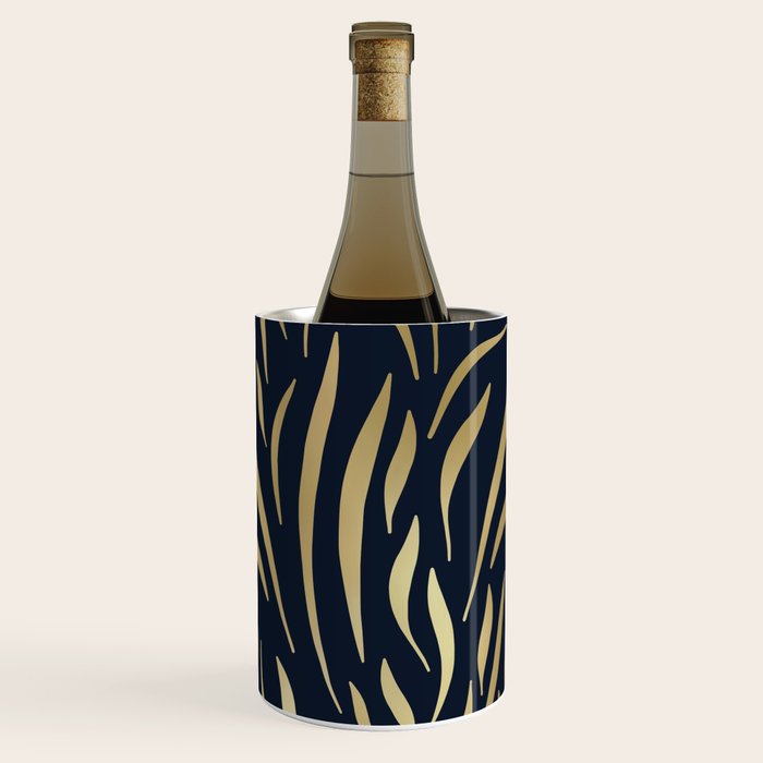 Navy and Gold Abstract Leaves Wine Chiller Gallery Image 1