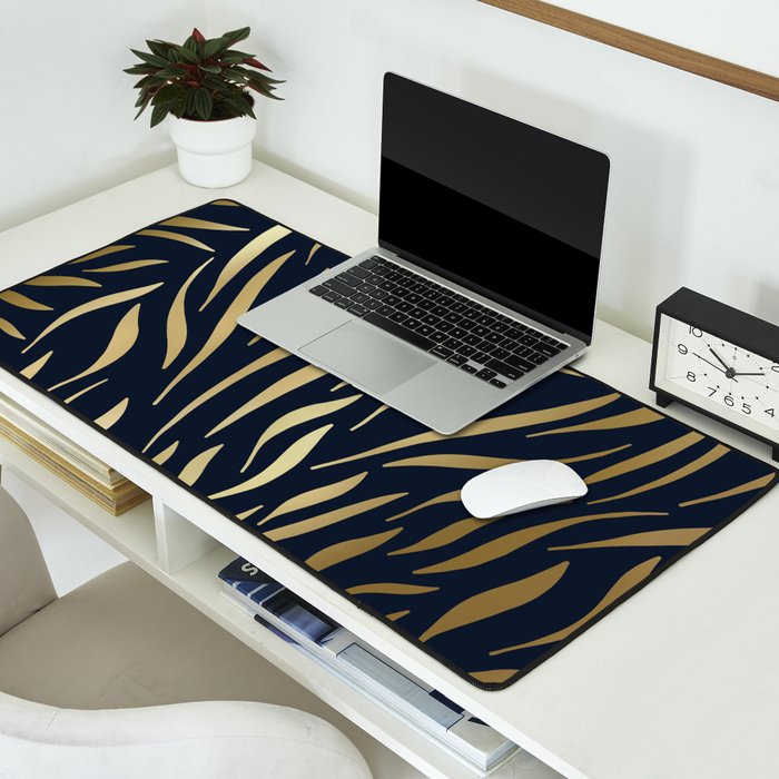 Navy and Gold Abstract Leaves Desk Mat Gallery Image 2