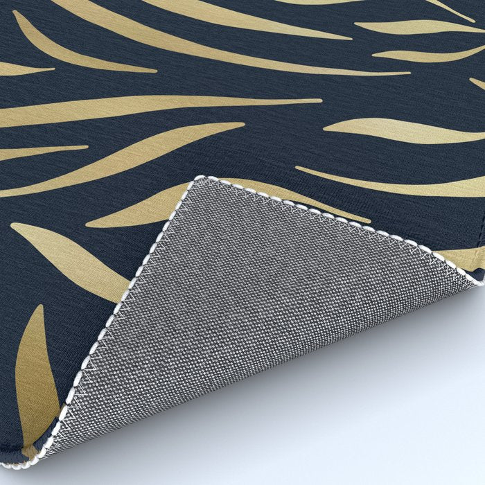 Navy and Gold Abstract Leaves Rug Gallery Image 4