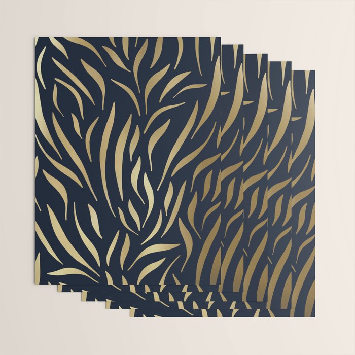 Navy and Gold Abstract Leaves Wrapping Paper Gallery Image 3