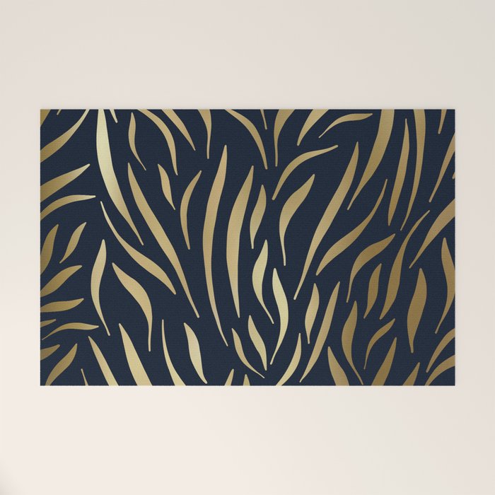 Navy and Gold Abstract Leaves Welcome Mat Gallery Image 1