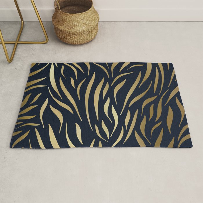 Navy and Gold Abstract Leaves Rug Gallery Image 1