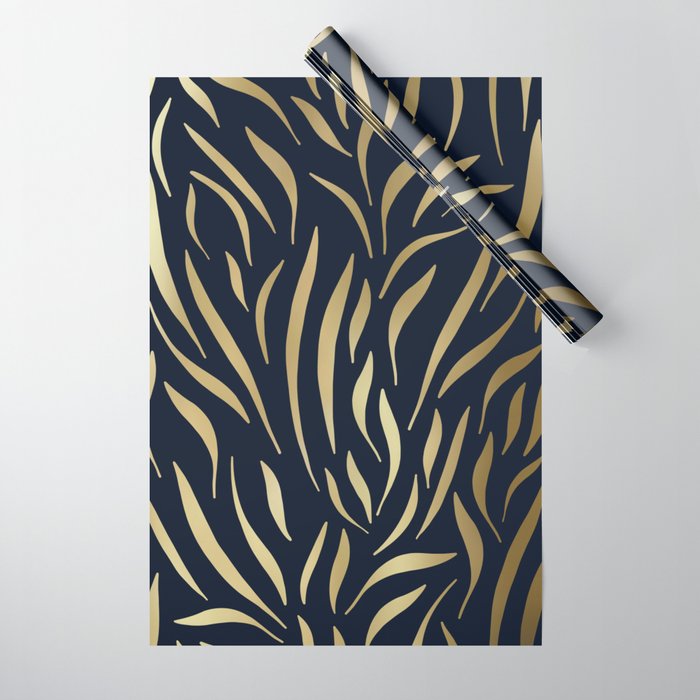 Navy and Gold Abstract Leaves Wrapping Paper Gallery Image 1
