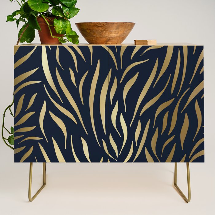 Navy and Gold Abstract Leaves Credenza Gallery Image 1