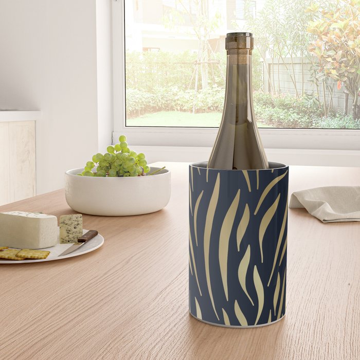 Navy and Gold Abstract Leaves Wine Chiller Gallery Image 4