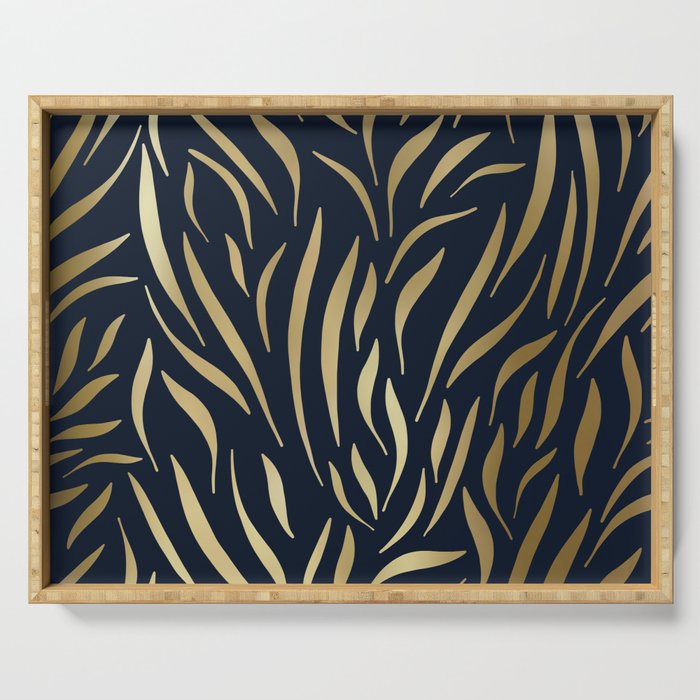 Navy and Gold Abstract Leaves Serving Tray Gallery Image 1