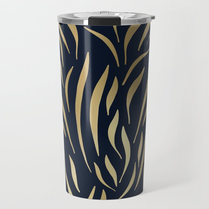 Navy and Gold Abstract Leaves Travel Mug Gallery Image 1