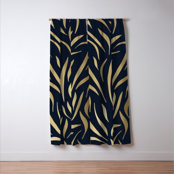 Navy and Gold Abstract Leaves Window Curtain Gallery Image 3