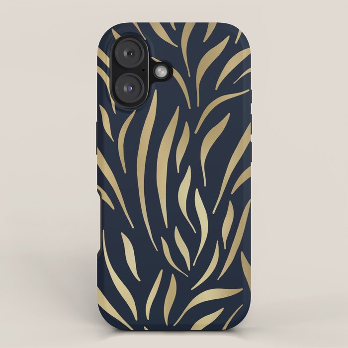 Navy and Gold Abstract Leaves iPhone Case Gallery Image 1